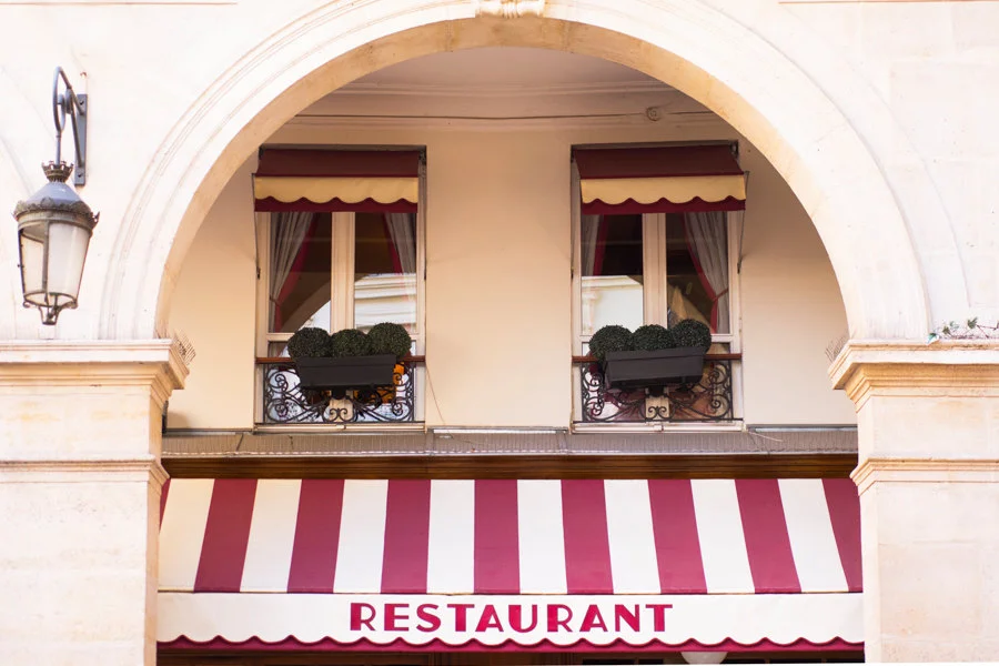 Paris pictures, red and white striped awning