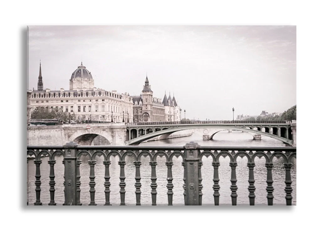 Paris canvas wall art, Seine and bridges, black and white
