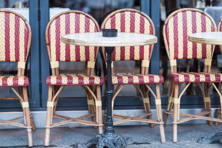 Paris pictures red striped cafe chairs
