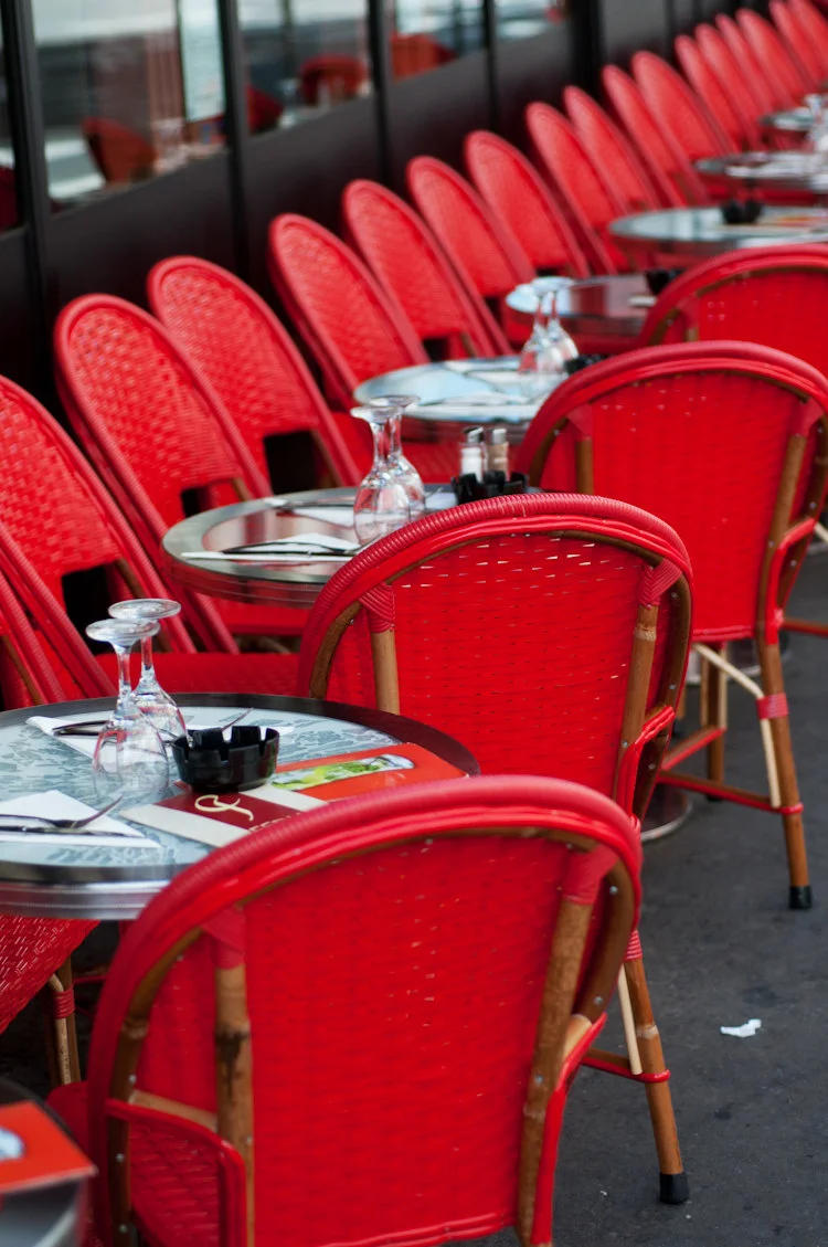 Paris pictures, red cafe chairs, fine art photography print