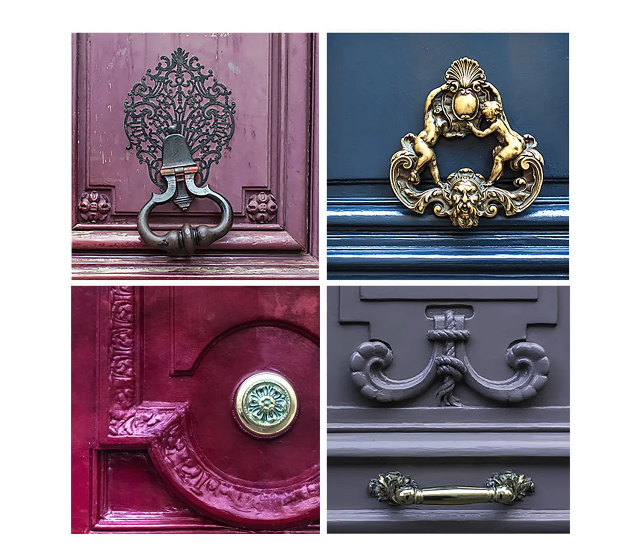 Paris pictures, door details 4 square fine art photography prints
