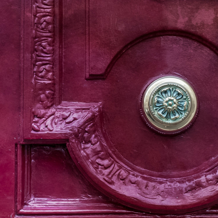Paris pictures, purple door brass knob details