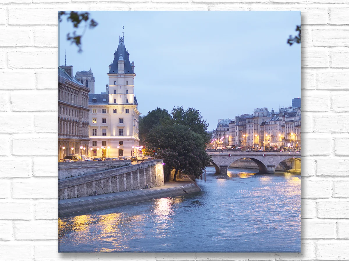 Paris France Home Decor Wall Art Île de la Cité with lights