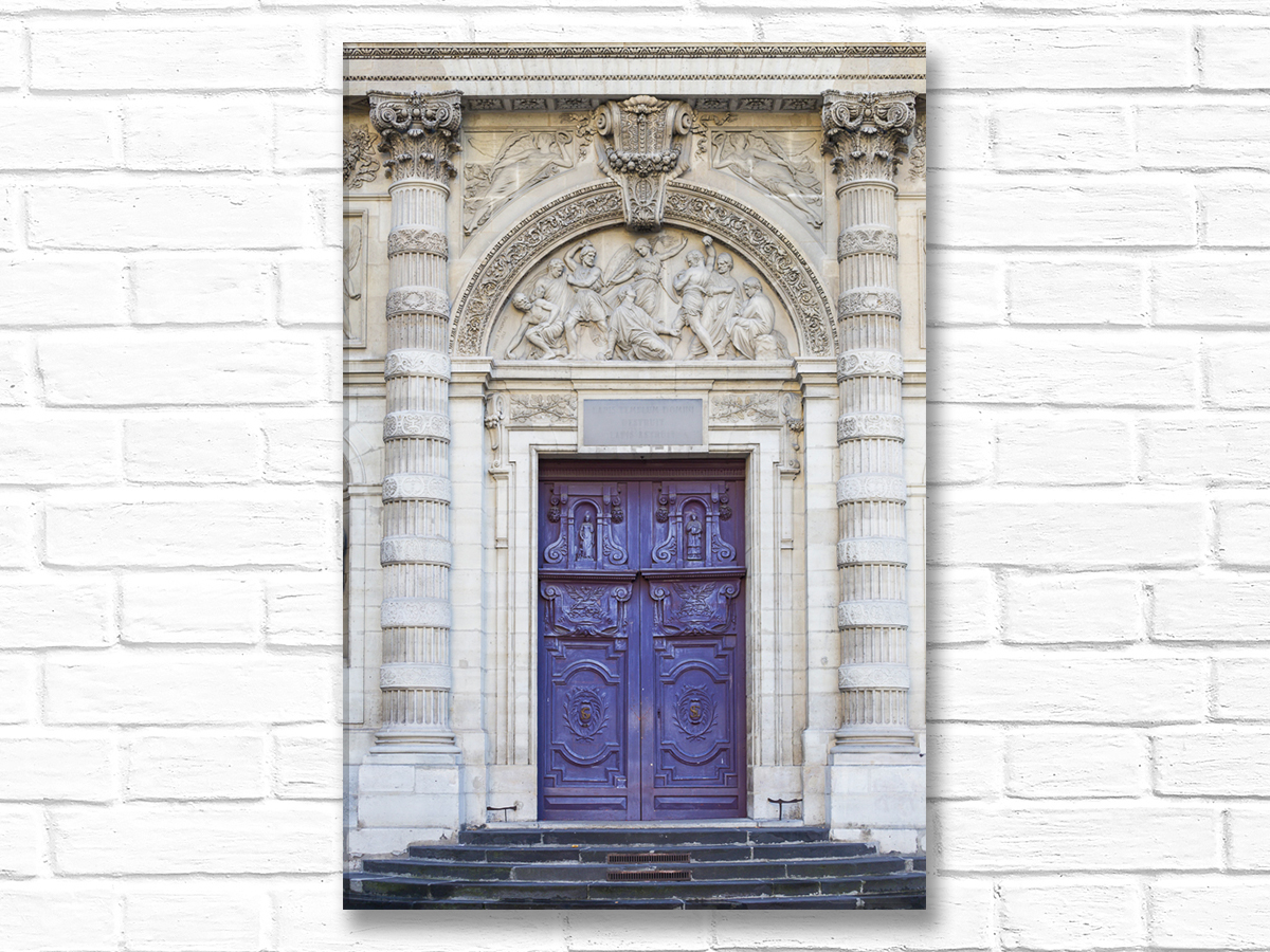 Paris France Home Decor Canvas Wall Art, Violet Church Door