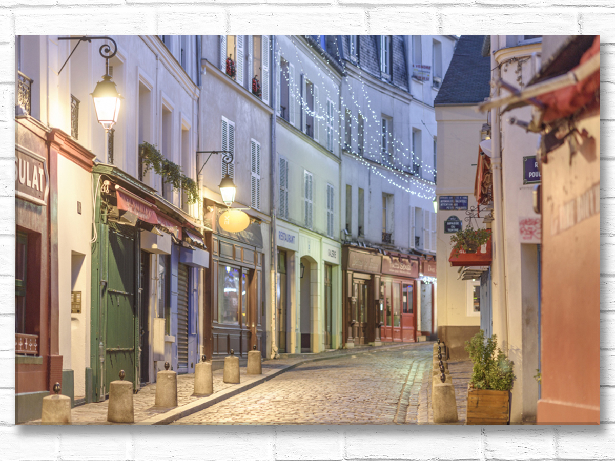 Paris France Home Decor Canvas Wall Art, Rue Norvins at Night