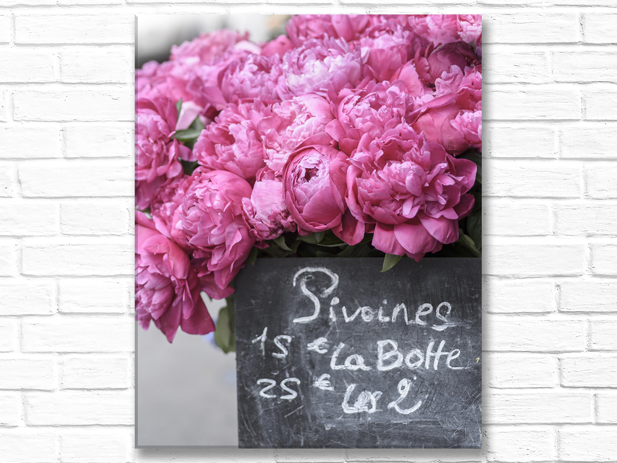 Paris France Home Decor Canvas Wall Art,  Pink Peonies in Paris Market