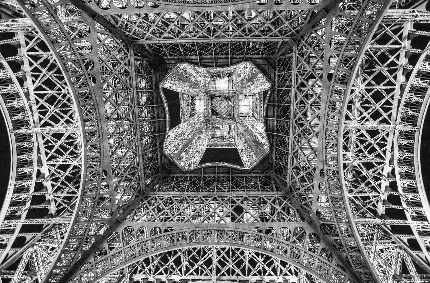 Inside the Eiffel Tower from Below