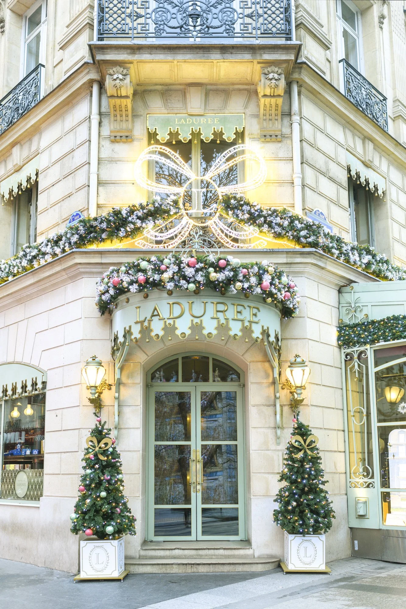 Ladurée Champs Elysées Entrance at Christmas