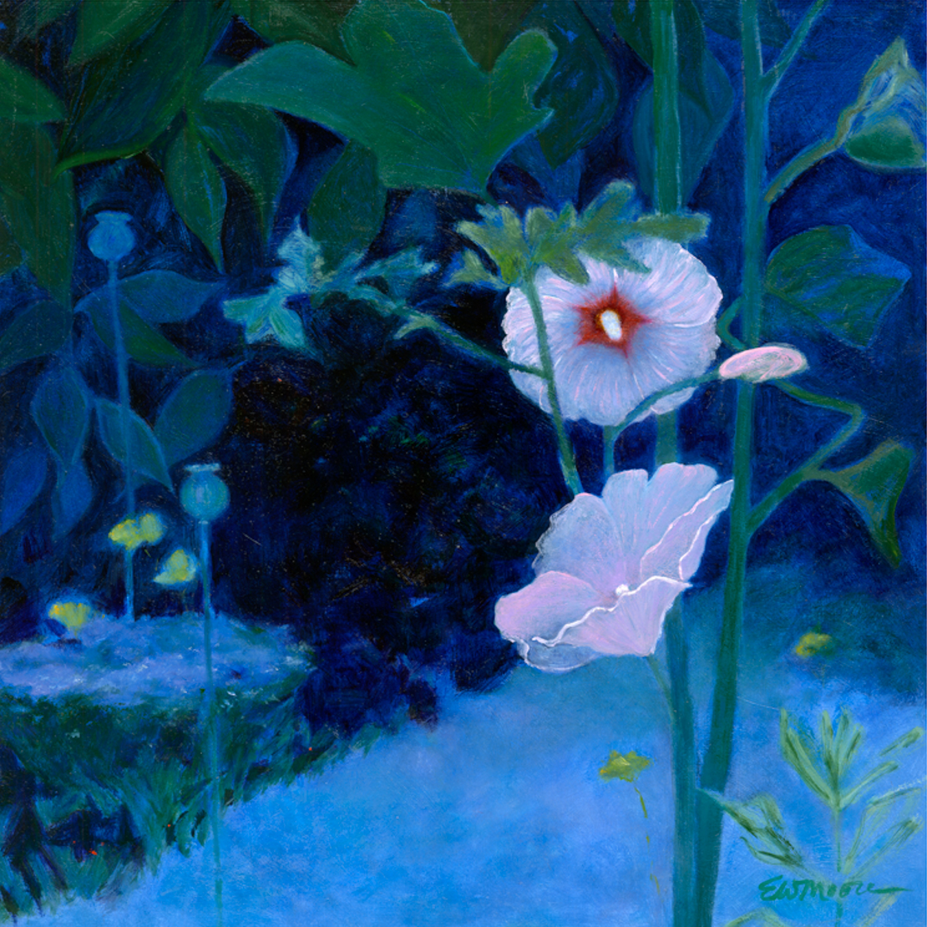 Hollyhocks in the Moonlight