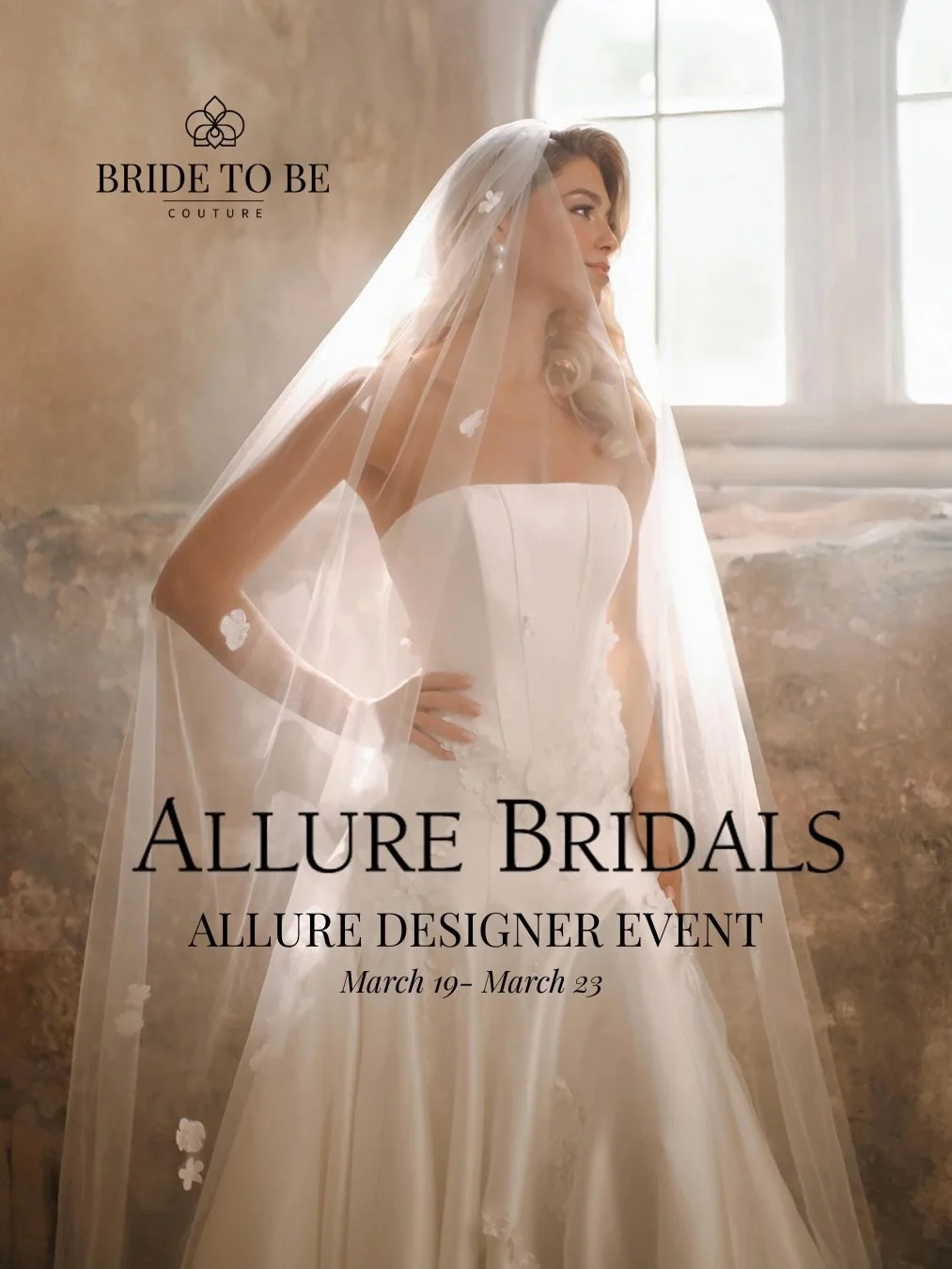 Sacramento brides, we&rsquo;re welcoming Allure Bridals to Bride To Be Couture for a special Designer Event, March 19-March 23! Known for romantic detail, beautiful structure, and silhouettes that flatter with ease, Allure blends timeless elegance wi