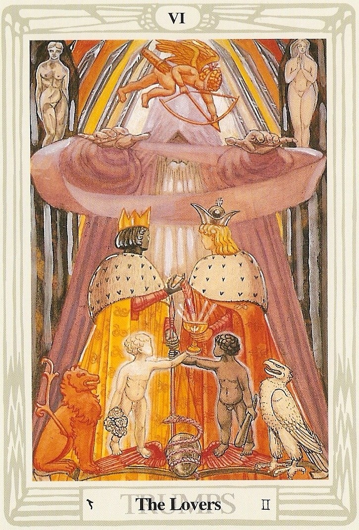 The Lovers card from the Thoth deck, which Laura reads from.