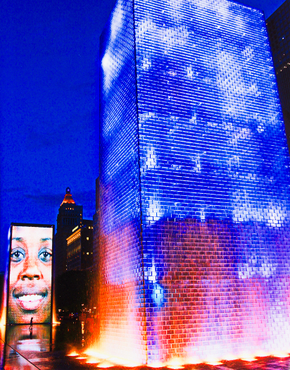 Face Fountain by Night