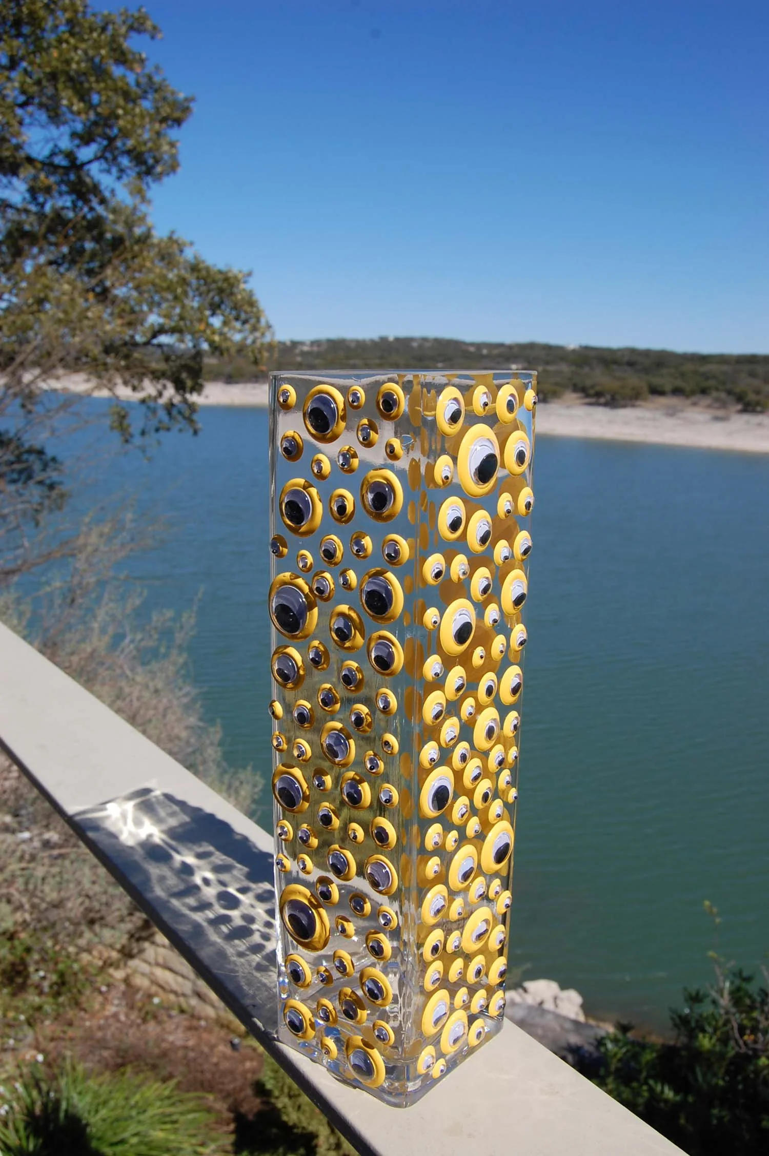 Tall Yellow Googly Eye Vase