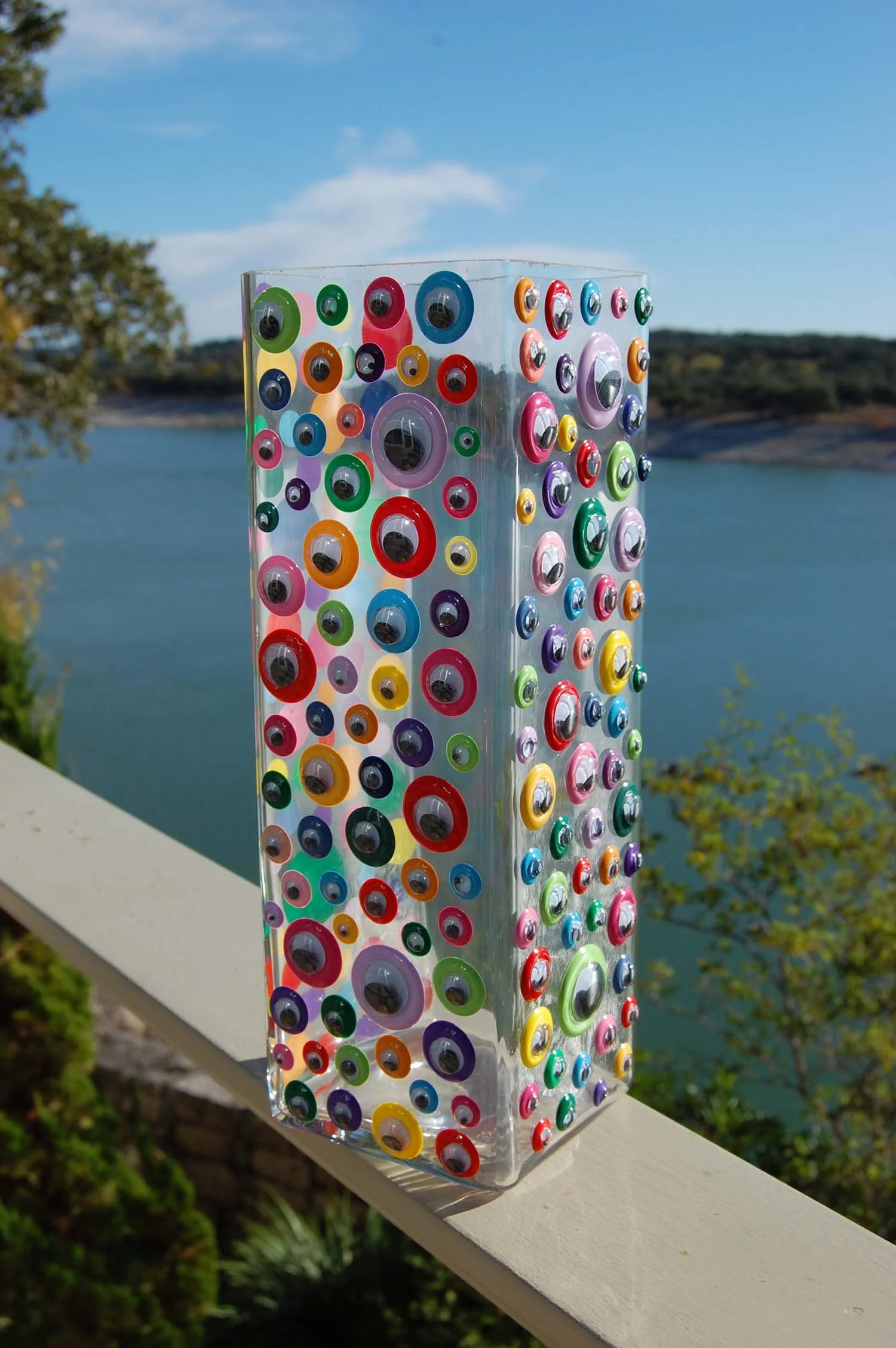 Tall Square Multi-Color Googly Eye Vase
