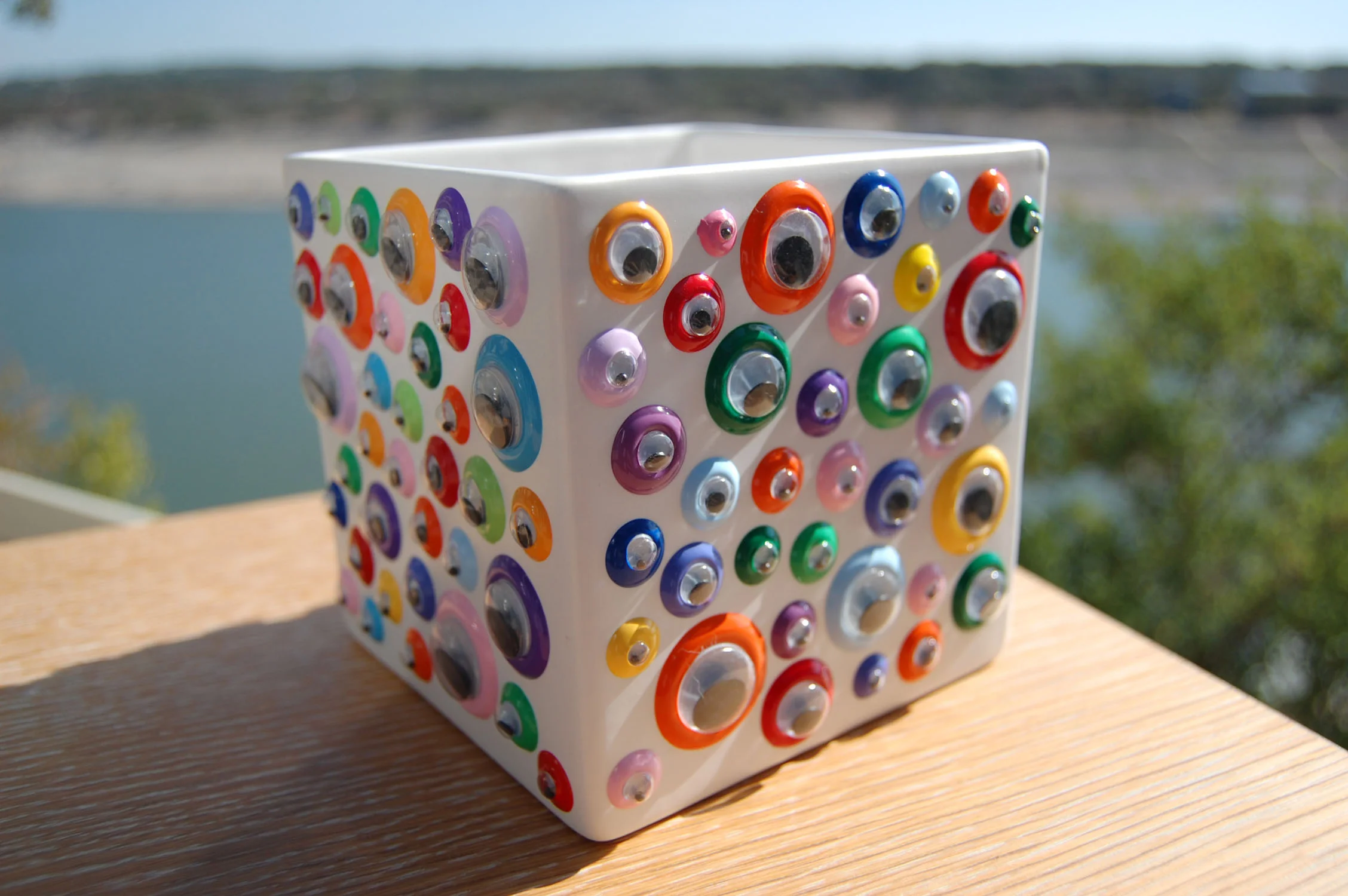 Googly Eye White Square Vase or Planter