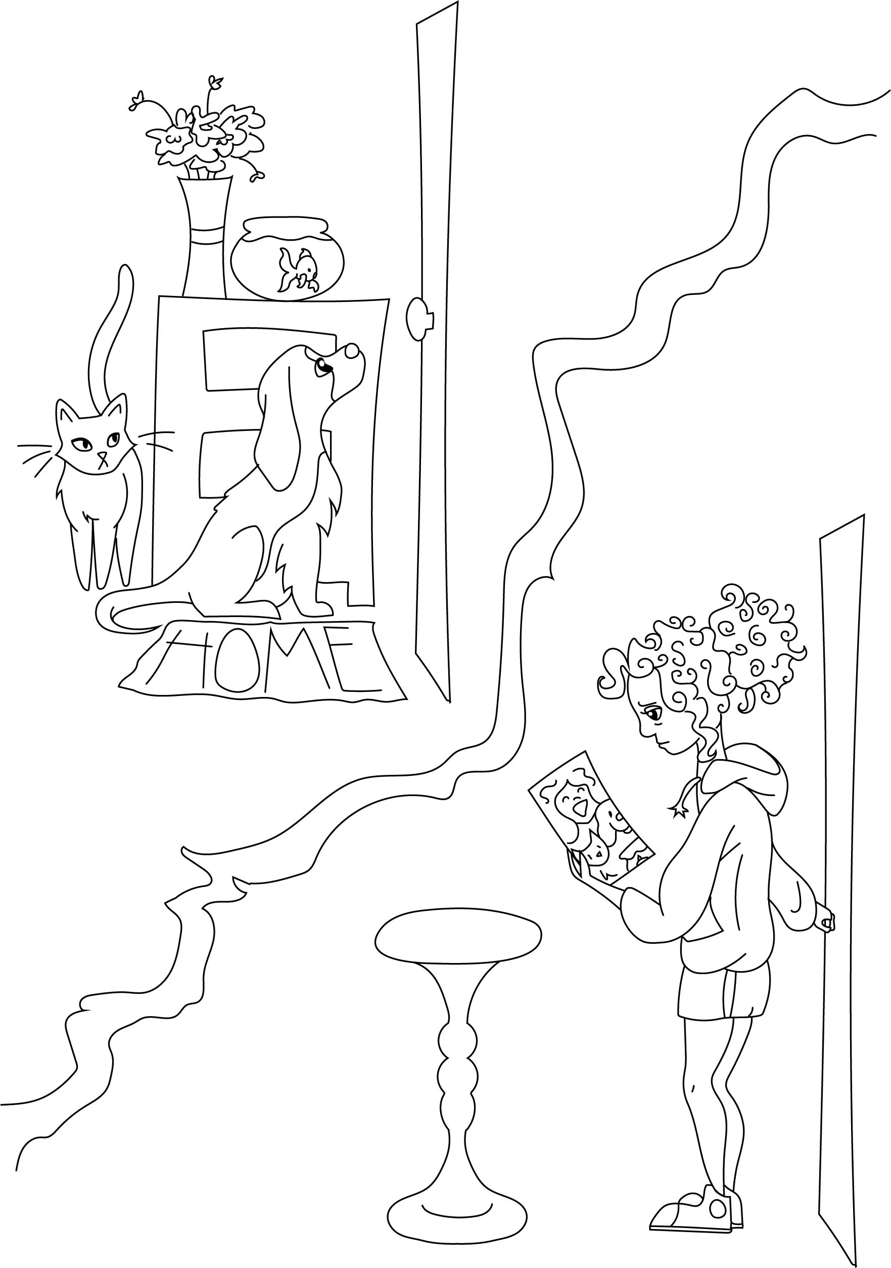 Five Coloring Book Pages: Missing Pets