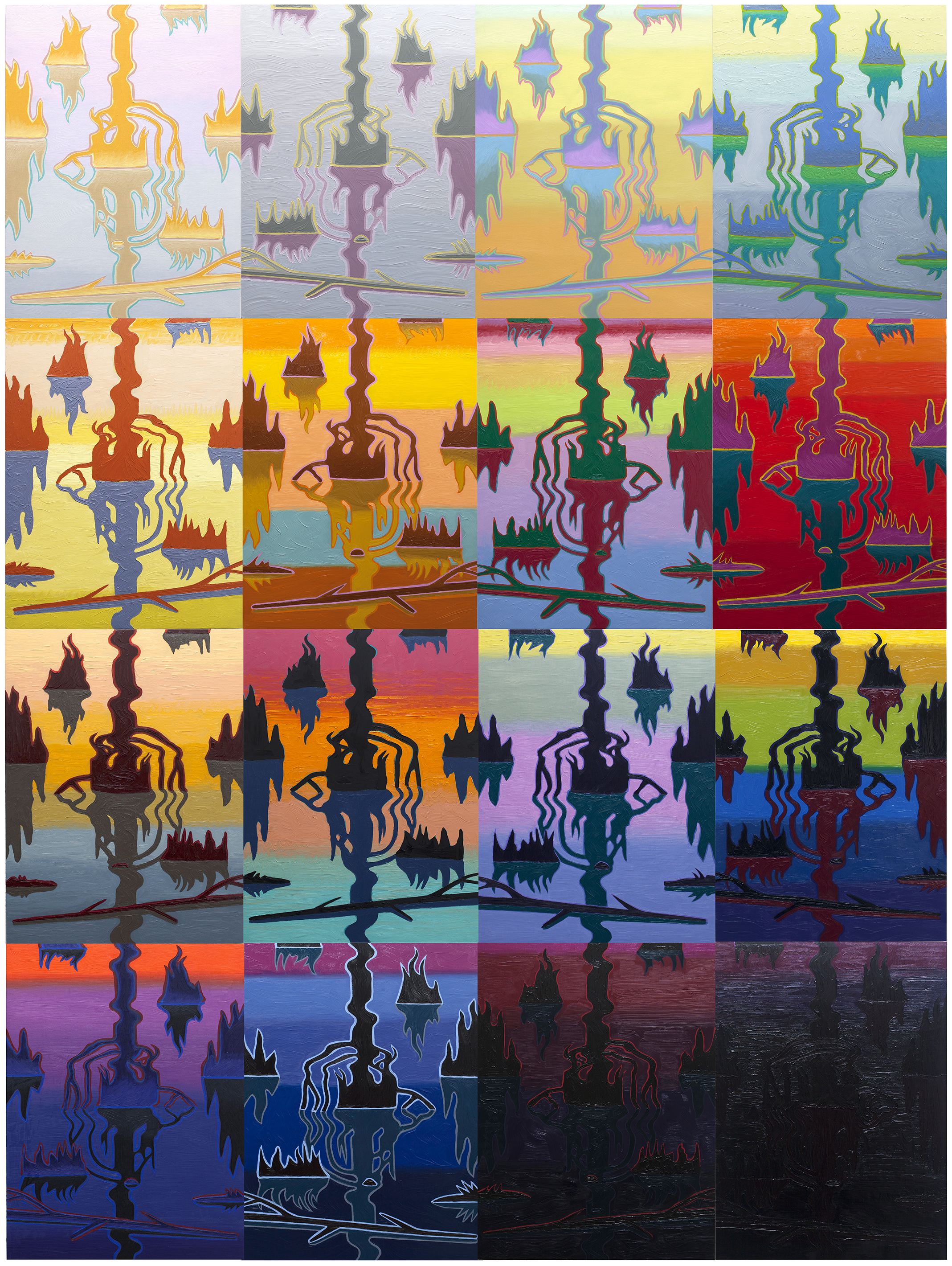   Swamp Shimmer, 16 panel arrangement   2015-18  oil on panel  96" x 72" 