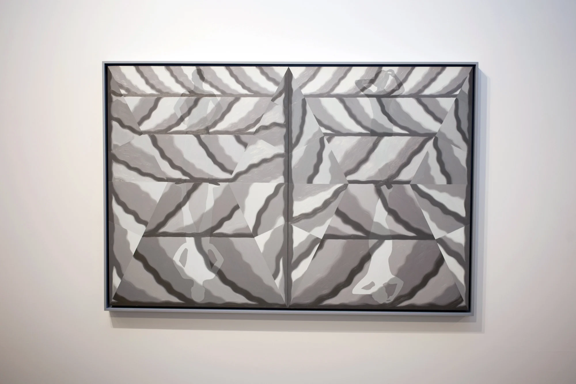 Caetlynn Booth, Mirror Cloud, Standing Figures , 2018, oil on panel, 26 x 38 inches framed, diptych