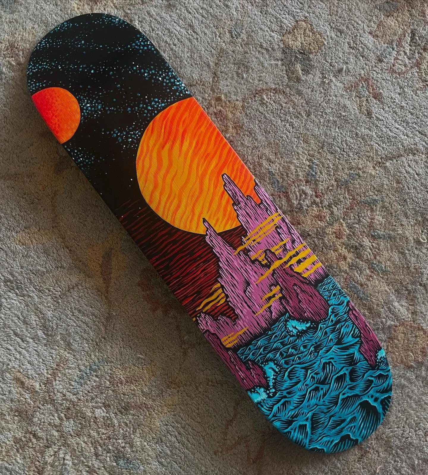 New deck painting. Acrylic on skateboard. #skateboardart #skateboardartwork