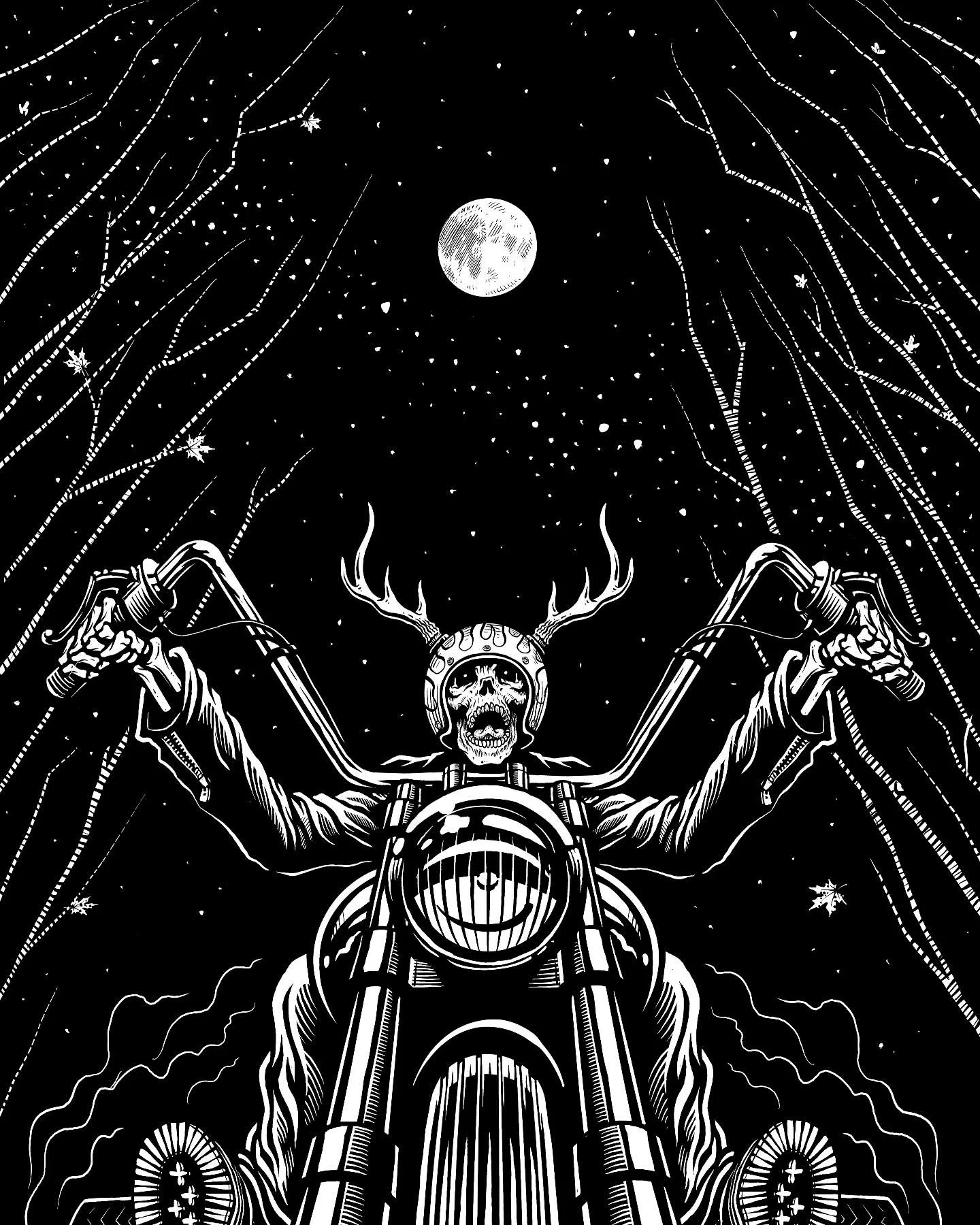 Midnight Rider. An image I created awhile ago for an old friend. It&rsquo;s based on a true story (kinda). #inkdrawing #inksketch