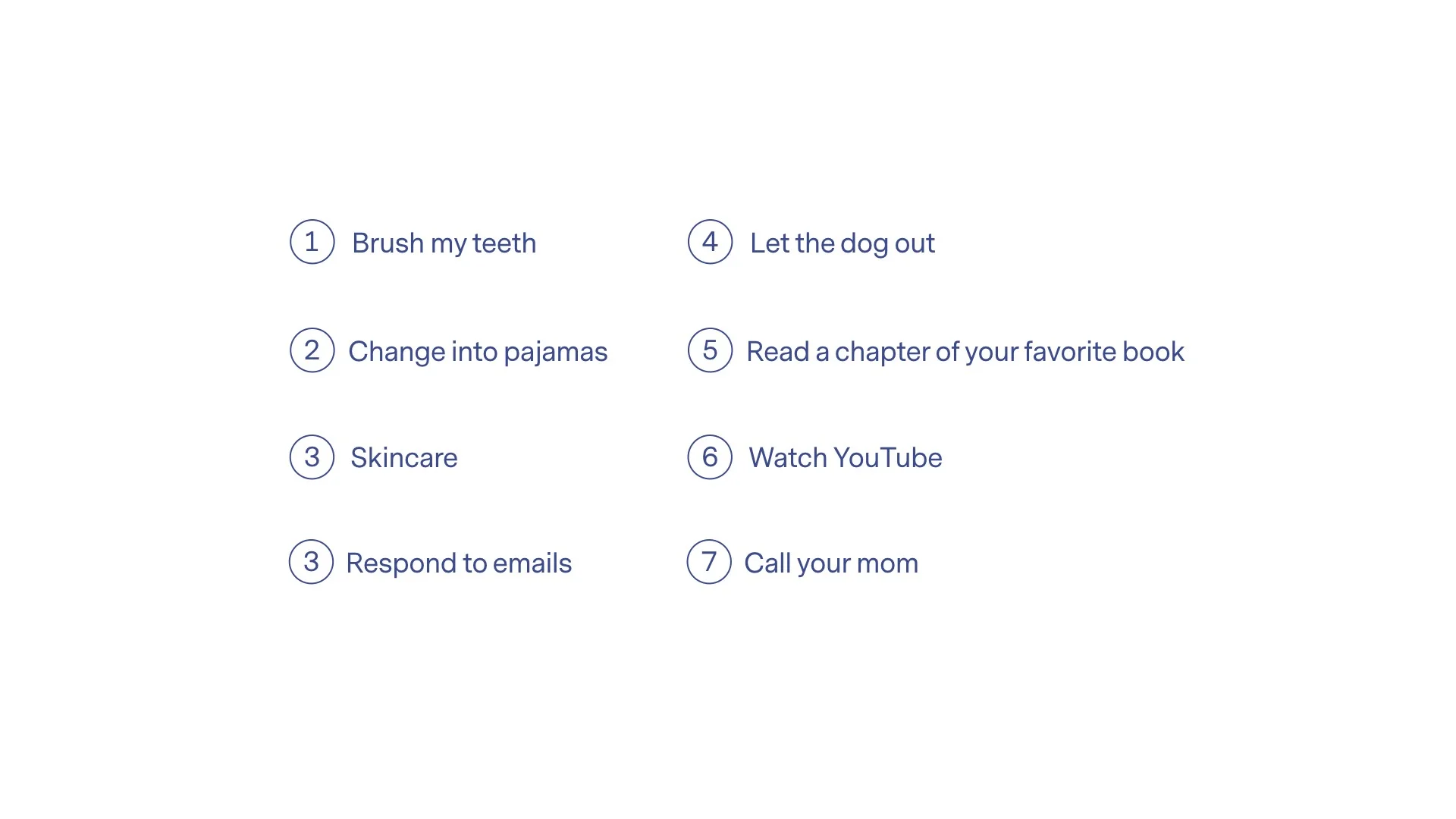 Some examples of a bedtime ritual.