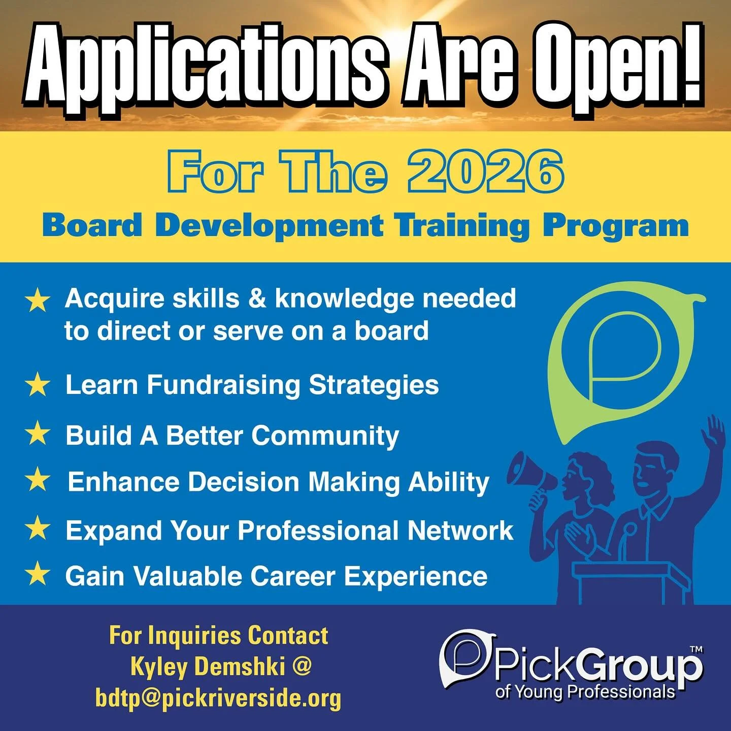Level up your impact! π Applications are now OPEN for our Board Development Training Program (BDTP) - Class of 2026!
Want to go from passionate community member to confident nonprofit board leader? This 7-month program is designed for you!
You&rsquo
