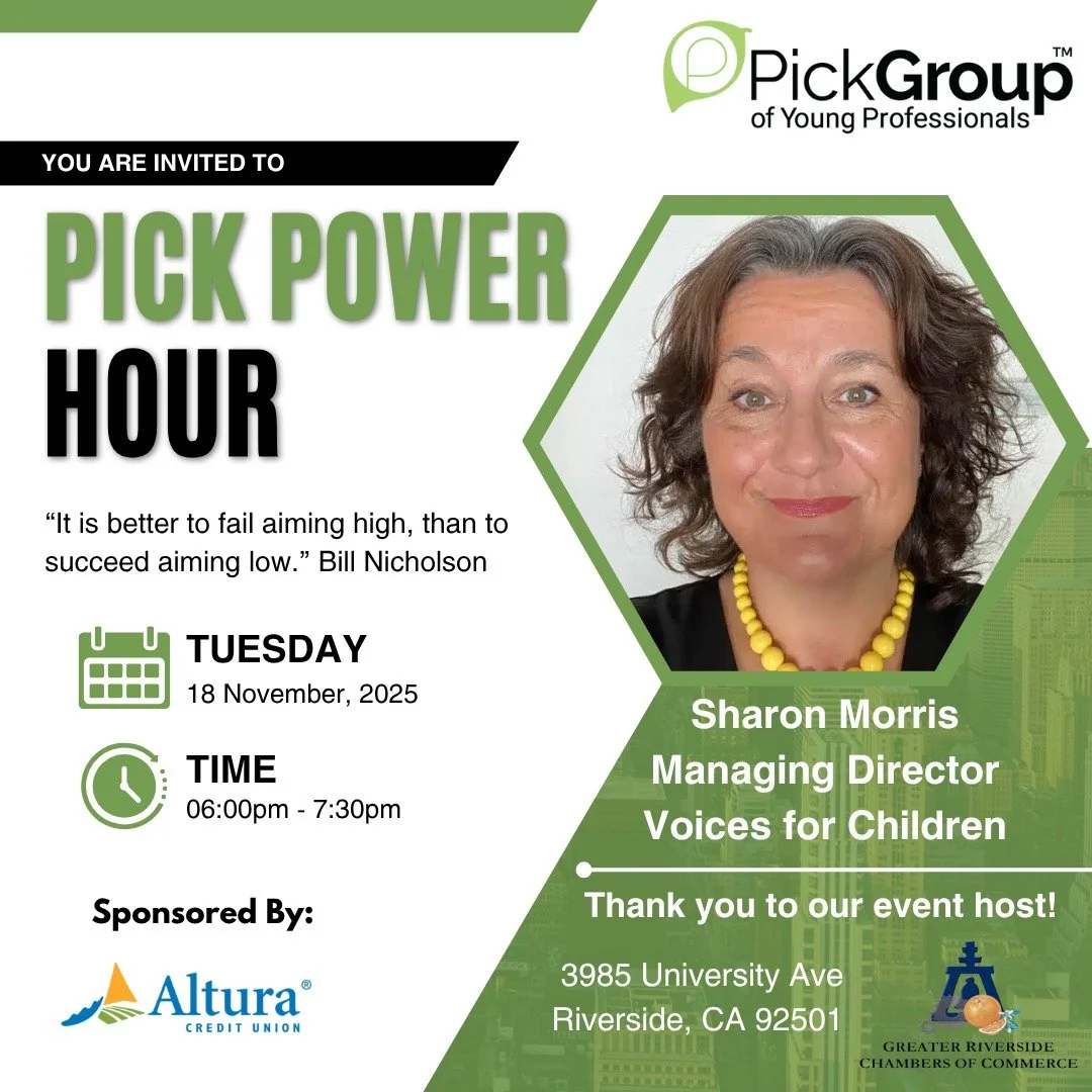 We’re back with another Pick Power Hour! π
Join us Tuesday, Nov. 18 for an inspiring session with Sharon Morris of @voices_for_children, the nonprofit behind the CASA program for foster youth in Riverside County.
π Nov 18 | 6–7:30 PM