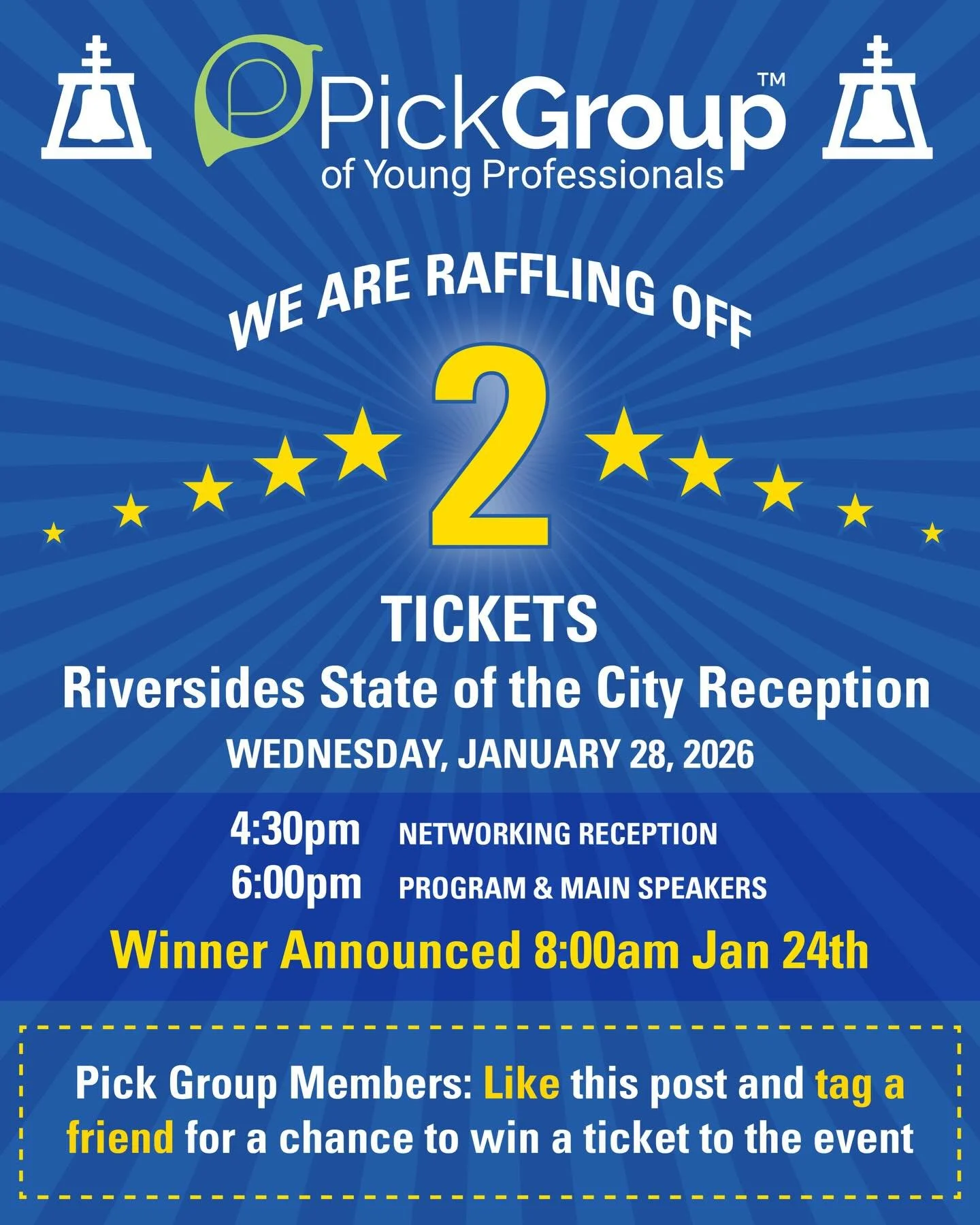 🚨 GIVEAWAY ALERT: 2 CHANCES TO WIN! 🚨
We are sending TWO lucky PICK Group members to the Riverside State of the City Networking Event! 🏙️✨
We will be selecting two different winners to receive ONE ticket each. This is your chance to hear about the