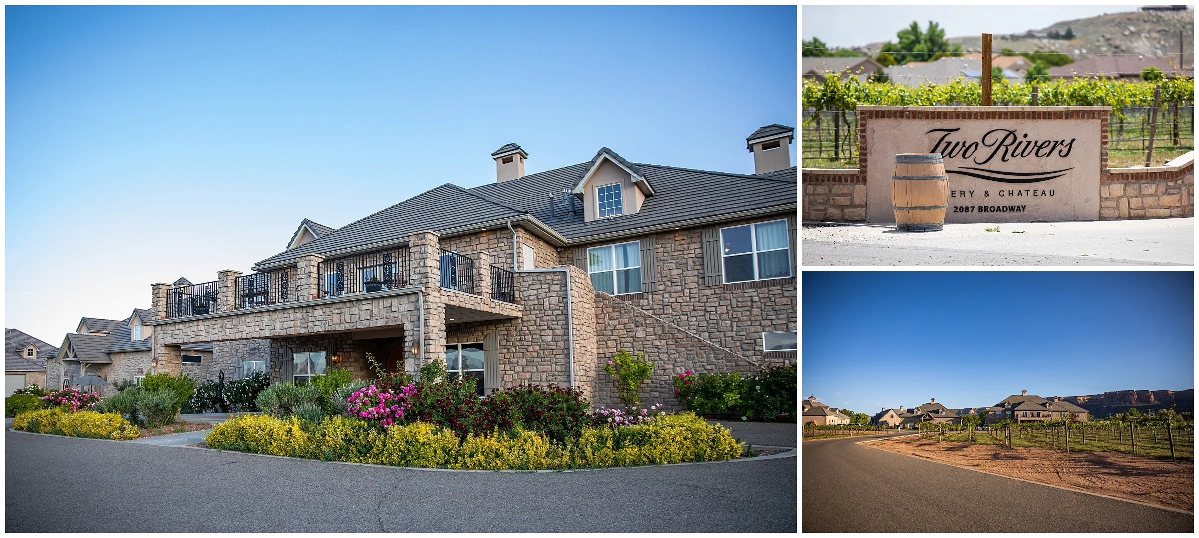 Vineyards surround Two Rivers Winery and Chateau , giving the venue a secluded setting away from roads and other properties.