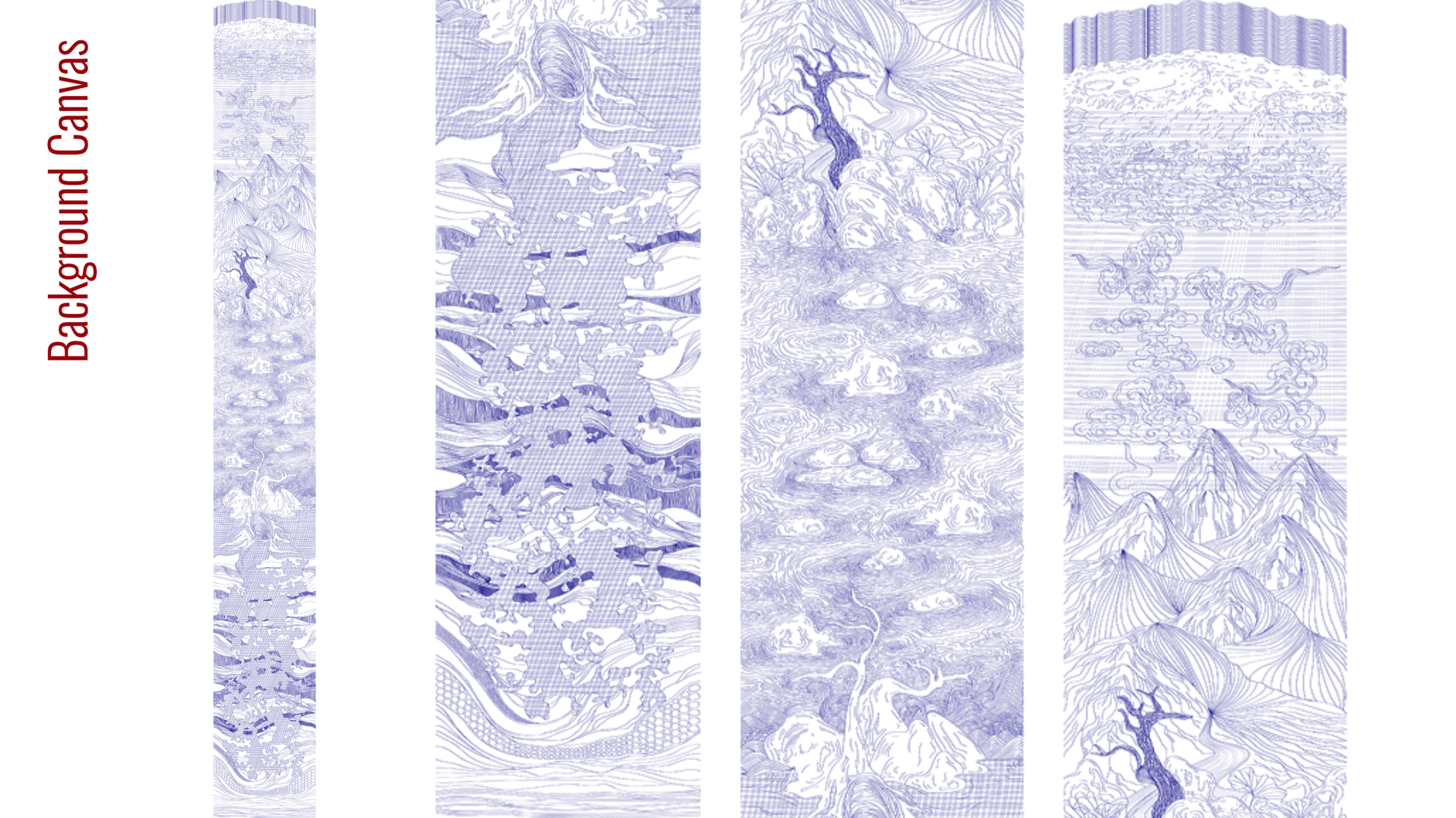   Illustration  decoded from the temple mural, drawn in vertical sequences. 
