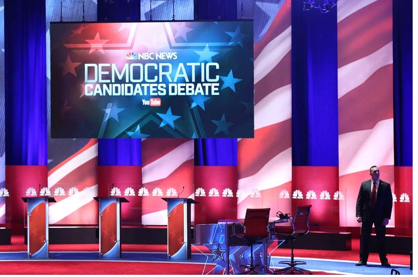 An empty stage is shown before a January 2016 Democratic presidential primary debate in South Carolina. That night there was plenty of room on the stage for the major candidates, but what will it look like in 2020? Andrew Burton/Getty Images