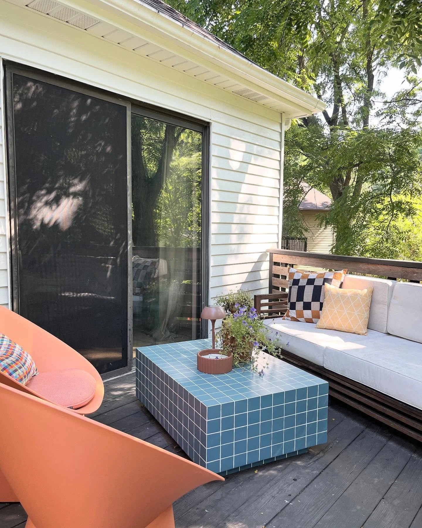 Moved the sunroom furniture out to the deck and loving it! The shot of color is so refreshing! Swipe to see this furniture styled in my sunroom earlier this spring. 

Shop this and all my @wayfairprofessional picks
