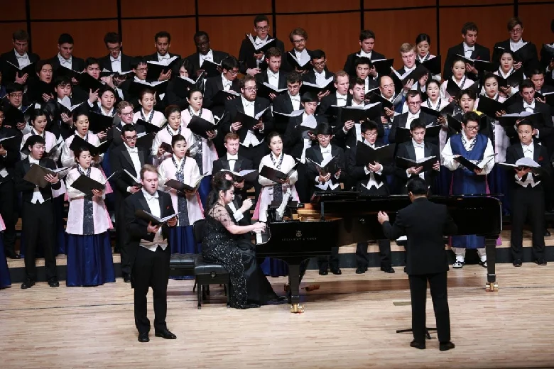 The two choirs combine to sing both American and Korean traditional songs