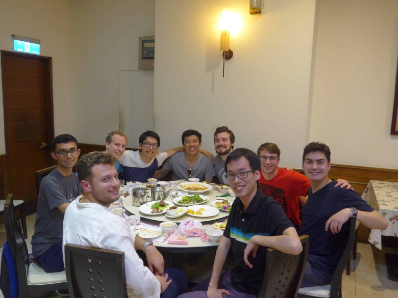 The biking group meets after their outing for dinner