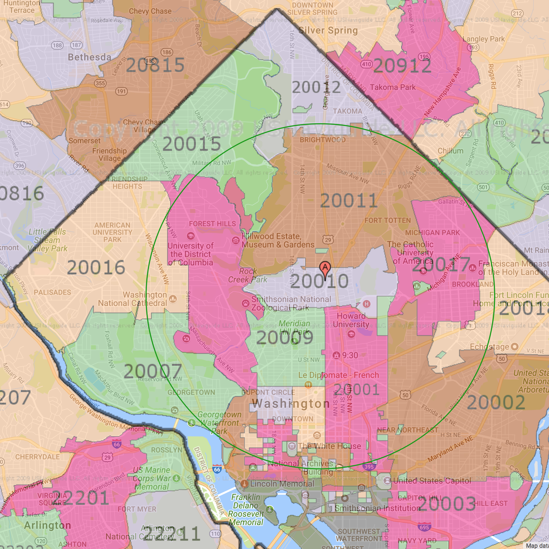 delivery within 2.5 mile radius ( inside the circle )