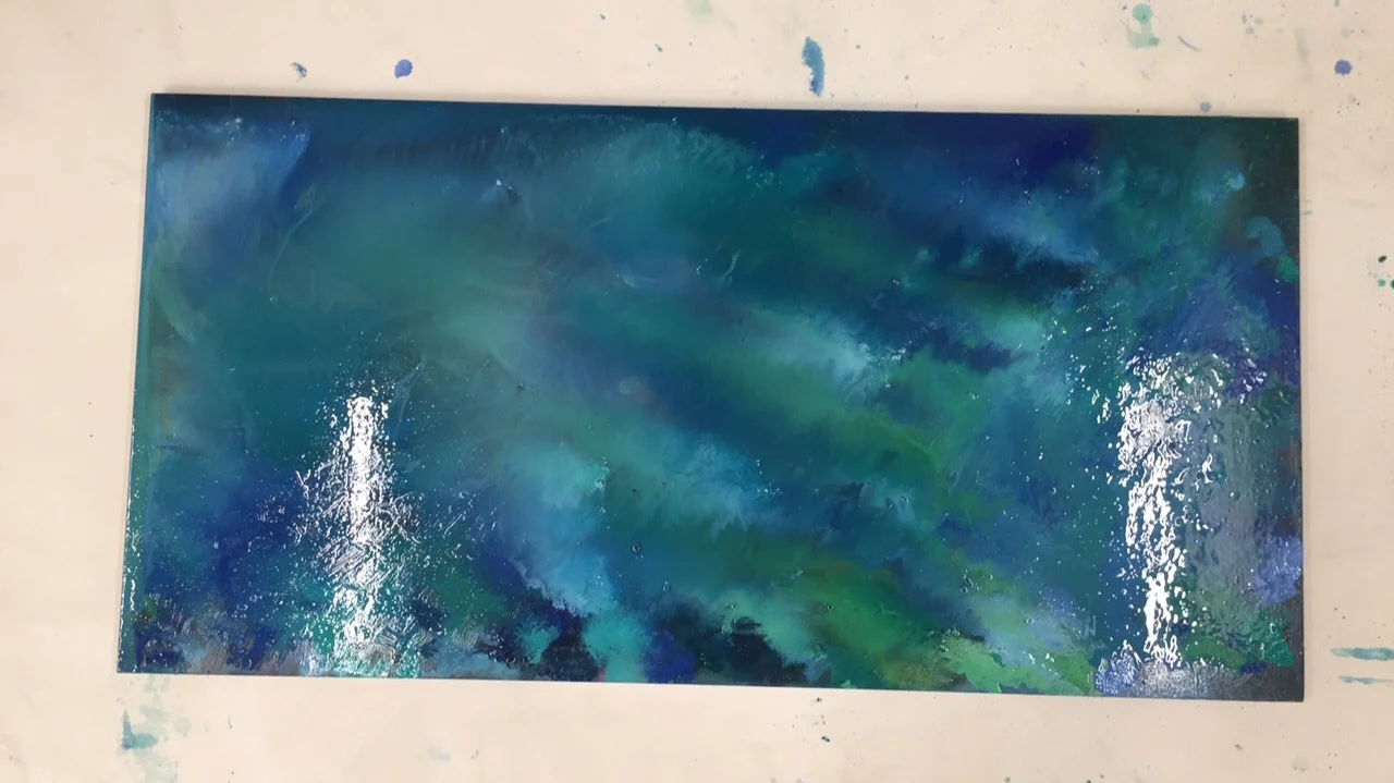   Ingrid Henderson   Still Set and Sea Green,  2017 Oil on panel 48 in × 24 in 