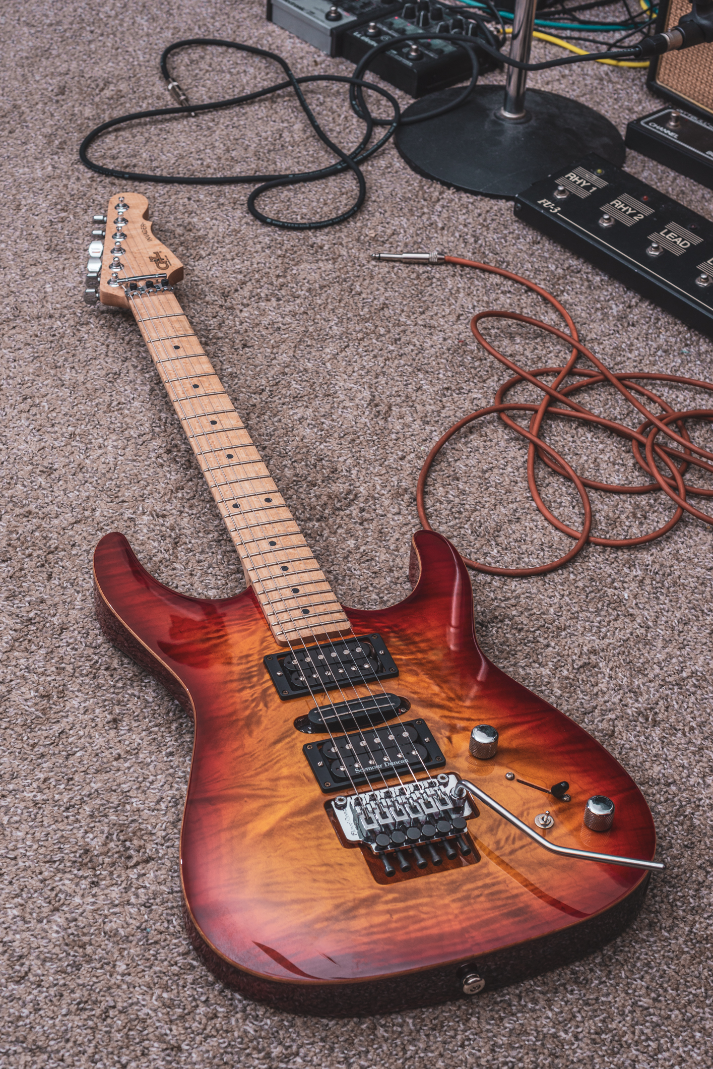A wonderfully figured maple top with excellent color and depth.