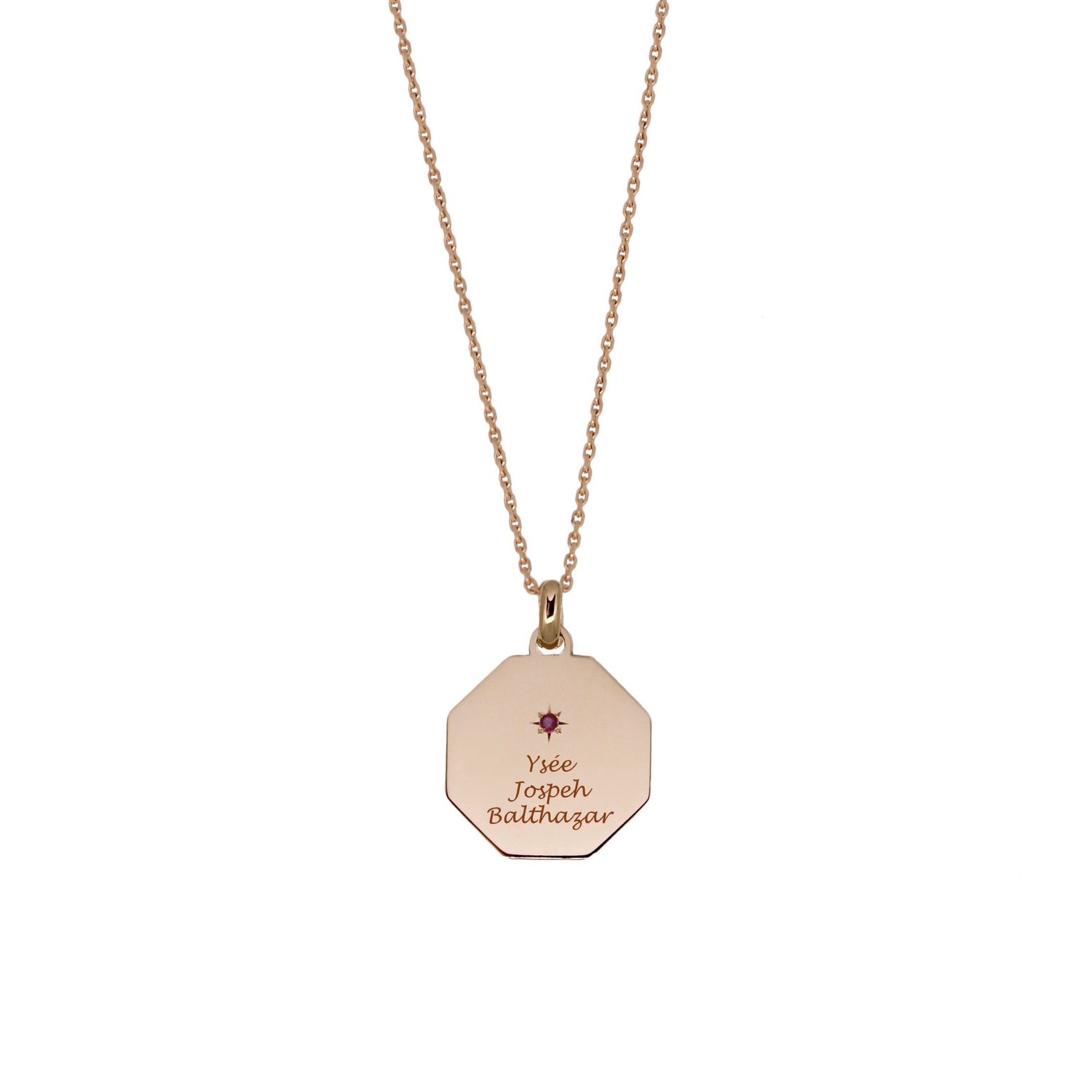 Médaille My Poinçon 22 or rose 18 carats rubis personnalisation