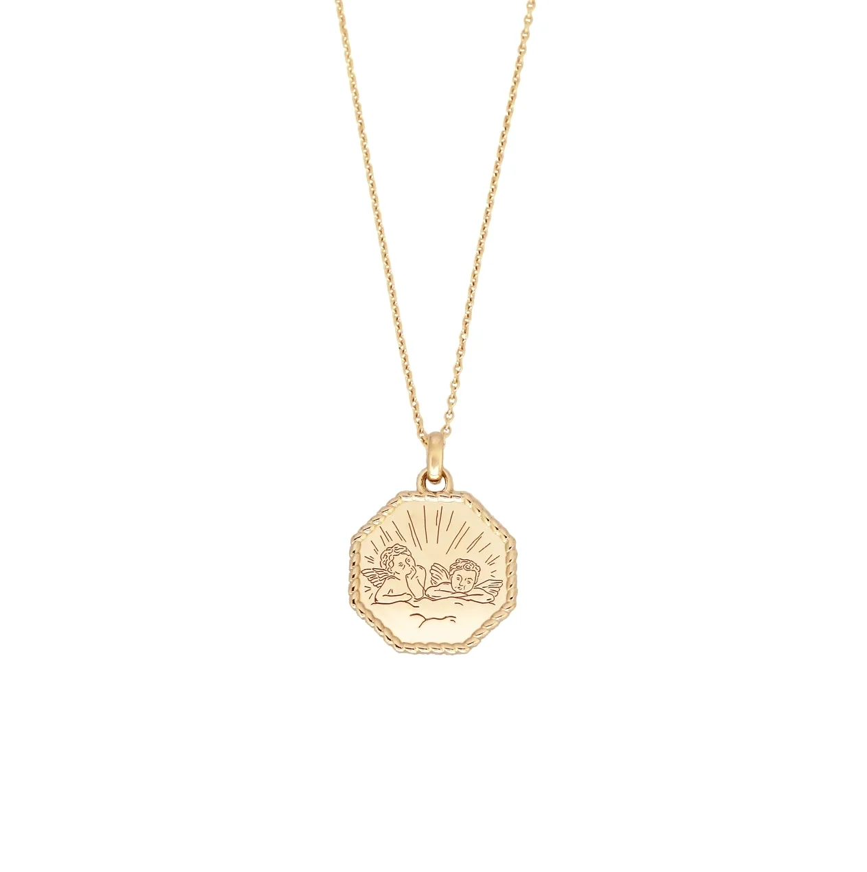 Médaille baptême jumeaux anges or jaune 18 carats chaine Poinçon 22