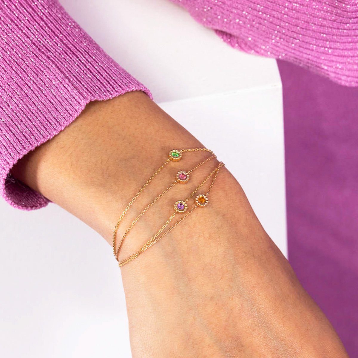 Daisy bracelets coloured gemstones - tsavorite