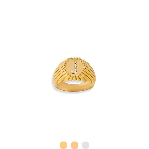 Chevalière Alphabet perles d'or - Or 18 carats  et diamants