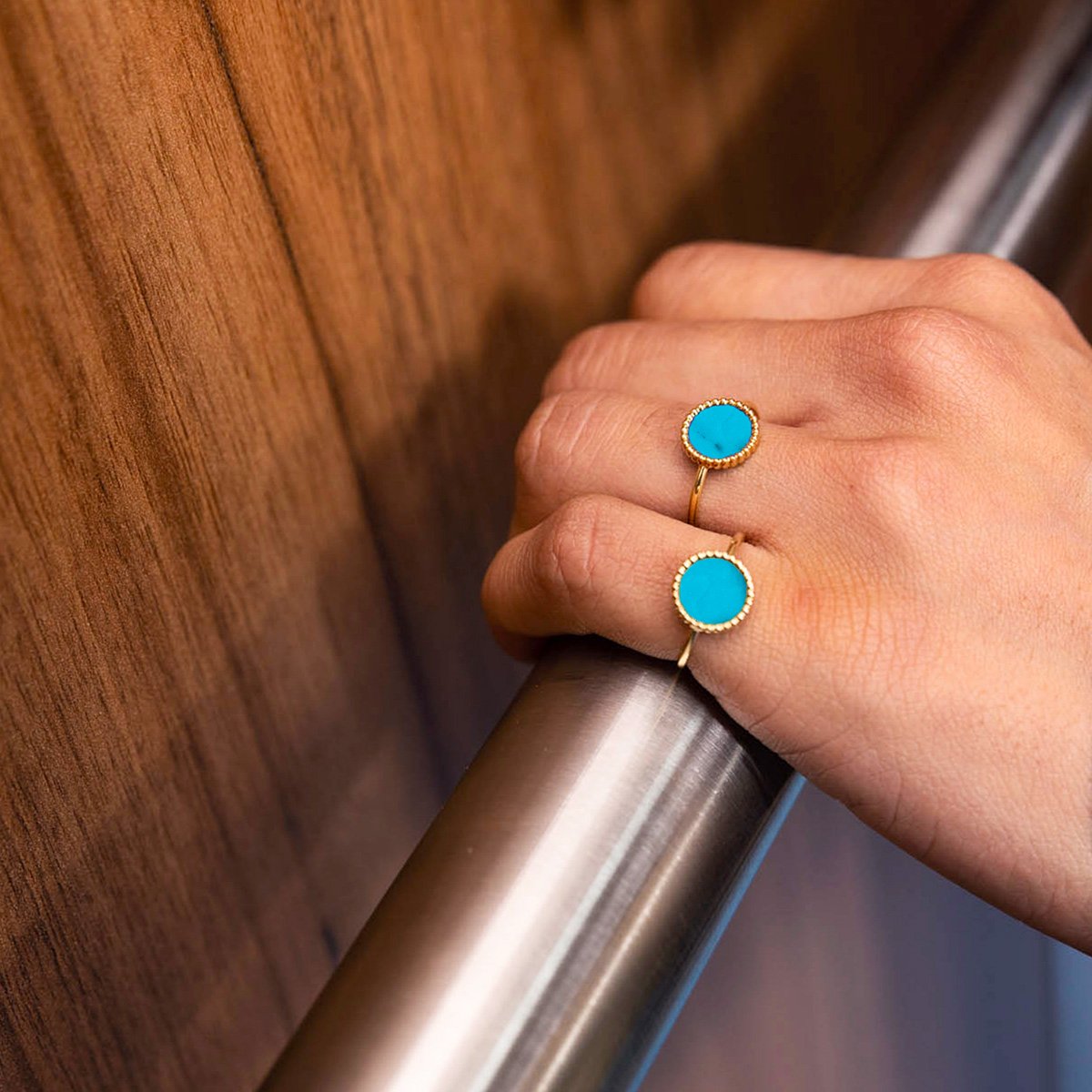 Rings in turquoise and 18 K gold
