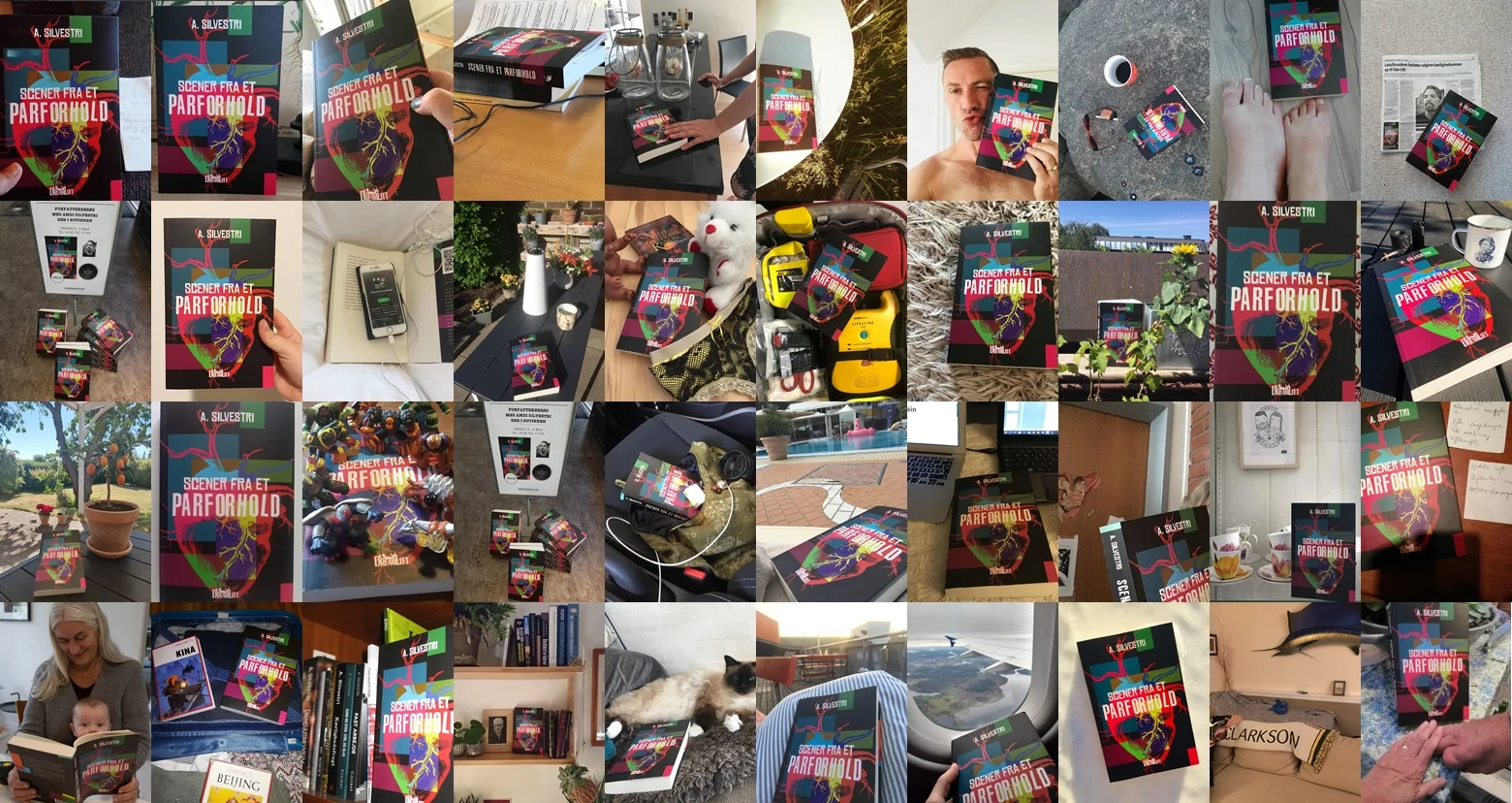 Der er 40 kapitler i Scener fra et parforhold. 40 læsere har sendt et billede af bogen fra et sted i deres liv.