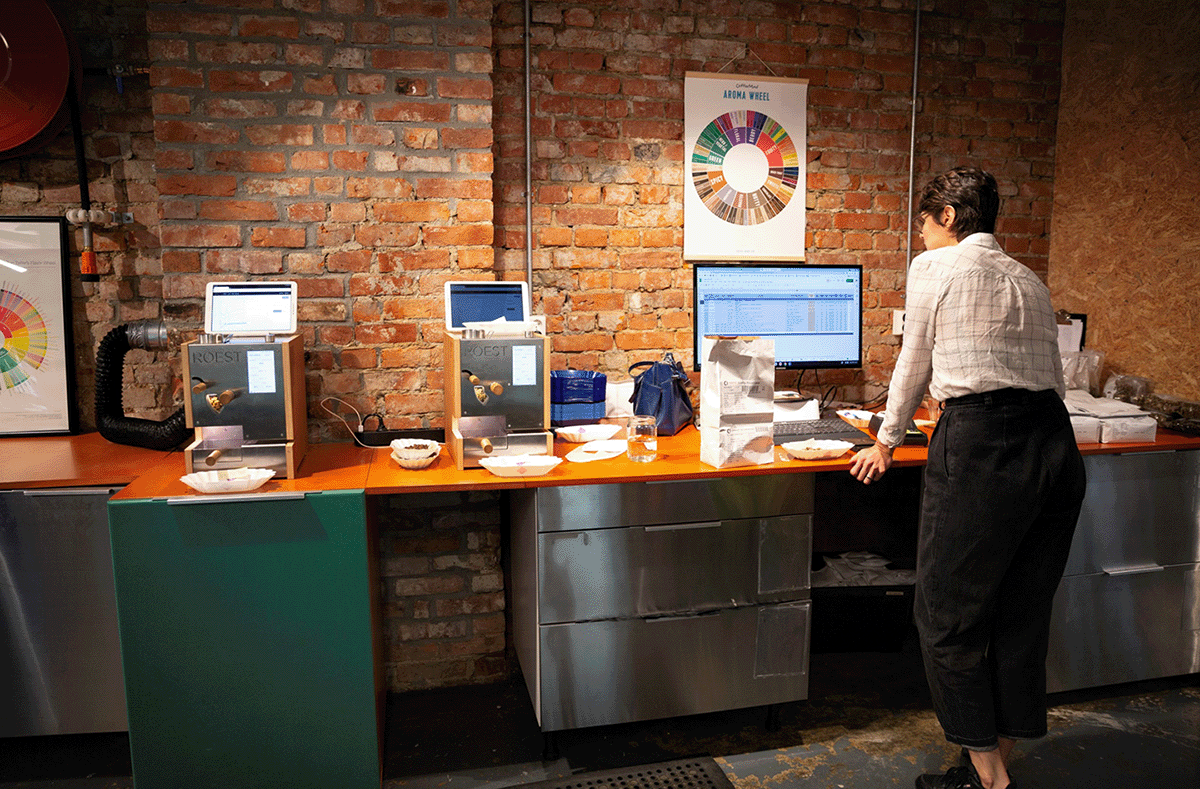 Professional quality control lab at the Nordic Approach,  green coffee importer from Norway, roasting on ROEST sample roaster for high efficiency workflow