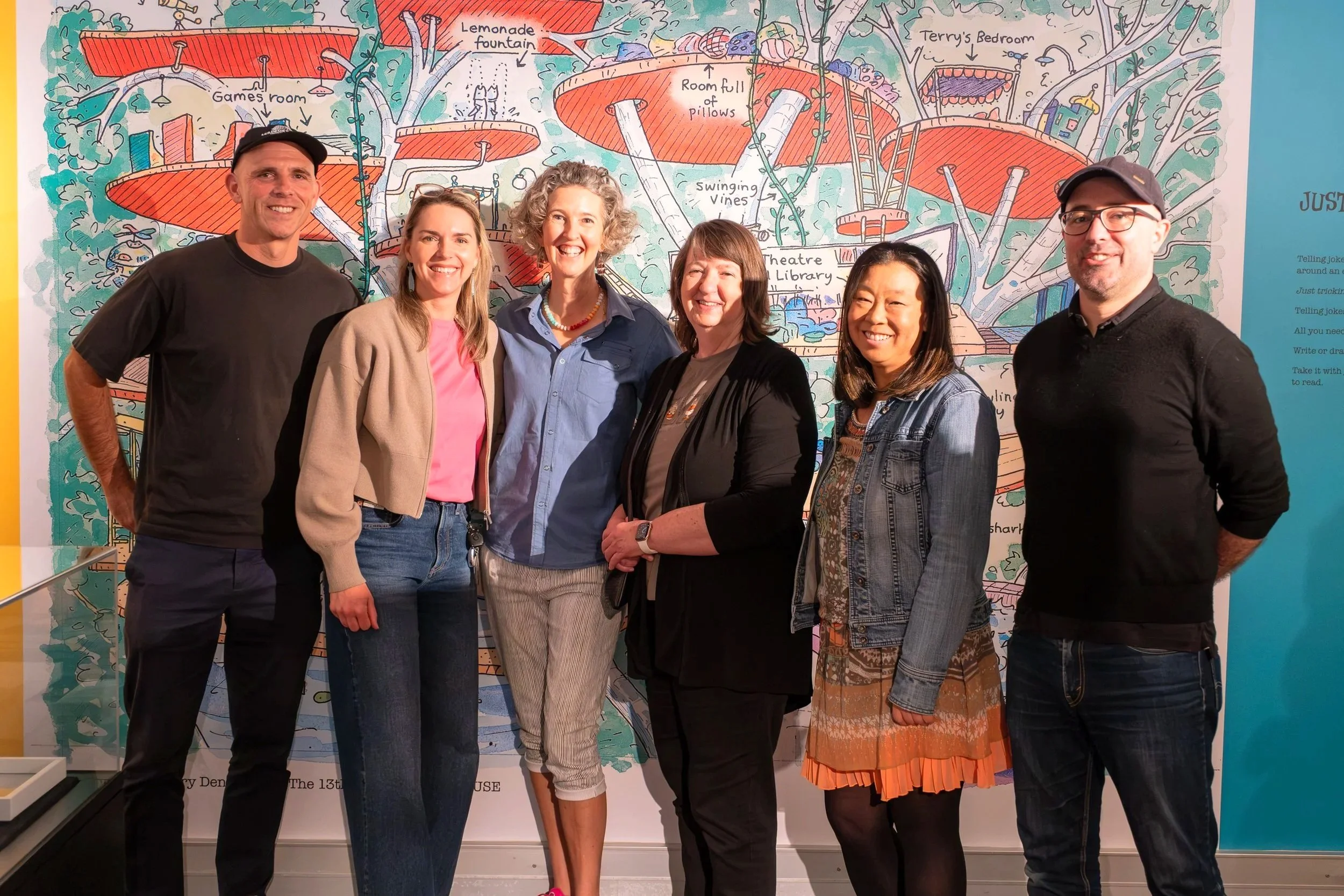  Aimee Chan with authors Dan Osborn, Kylie Howarth, Cristy Burnes, Katie Stewart and James Foley at Juvenilia at the State Library of Western Australia, Perth 