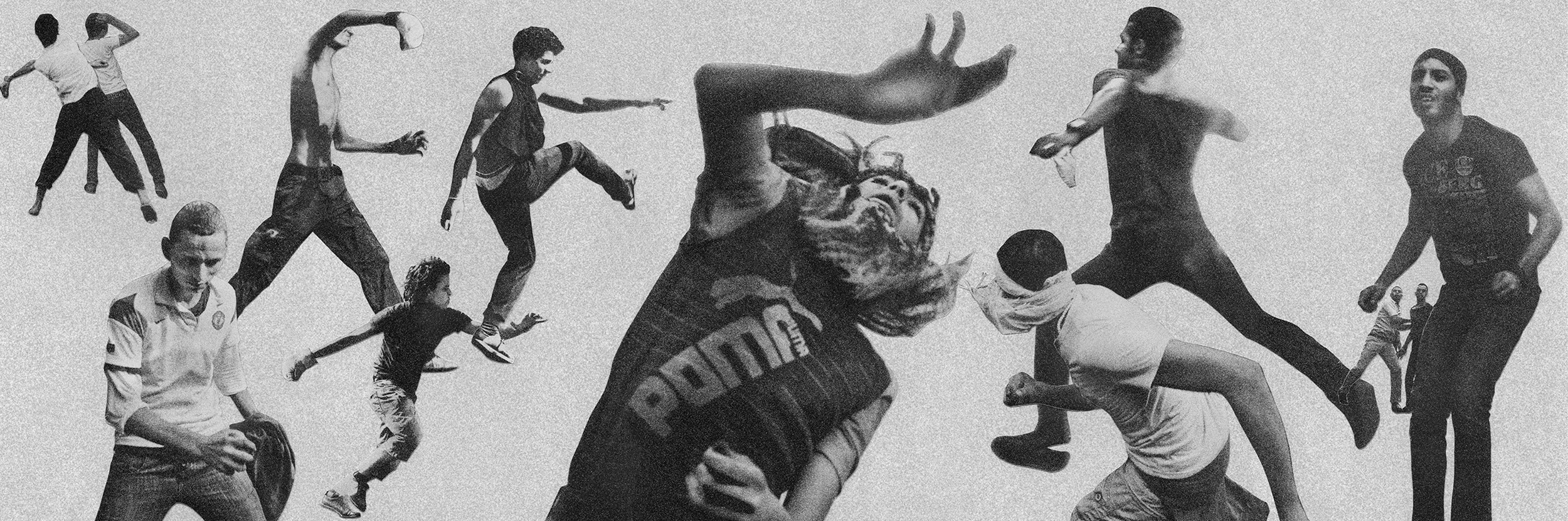  Riot #3 (Discordia). Analog collage with photos by Moises Saman. 120 x 40 cm, 47.2 x 15.7 Inches, 2014 (Private collection) 