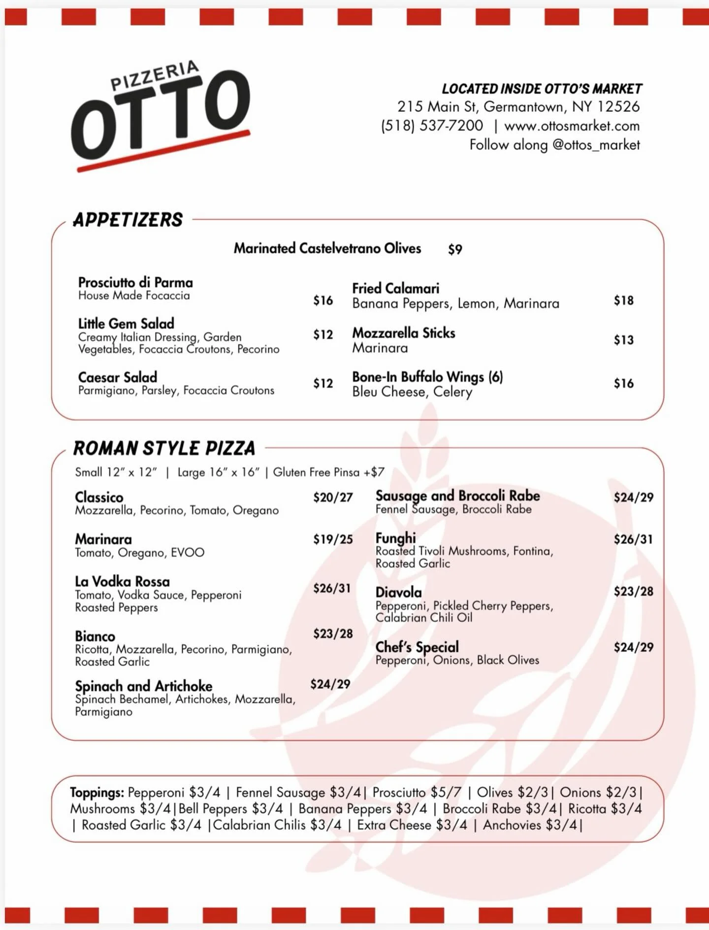 December 2025 at Pizzeria Otto. Some nice menu updates!