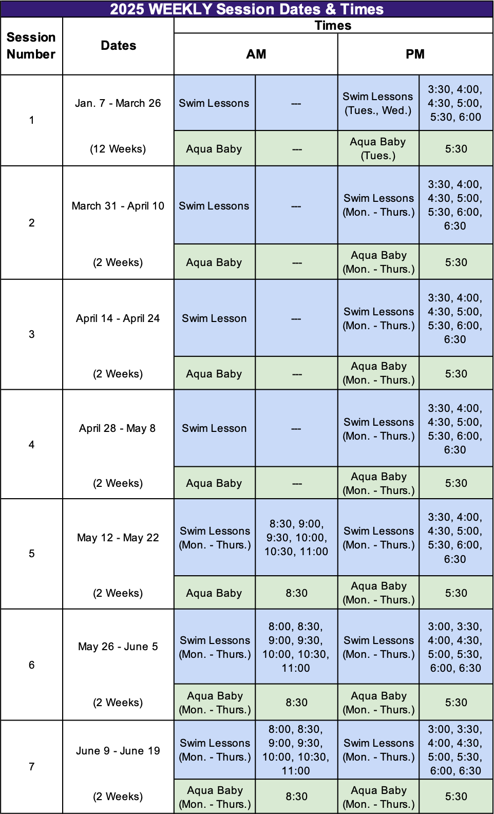 Calendar — Northshore Swim