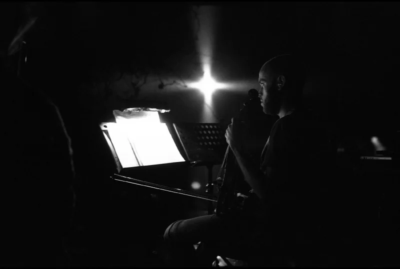 Violinist, Daniel Meller performs in the premiere Mise en Abyme at the Maison du Concert in Neuchatel.