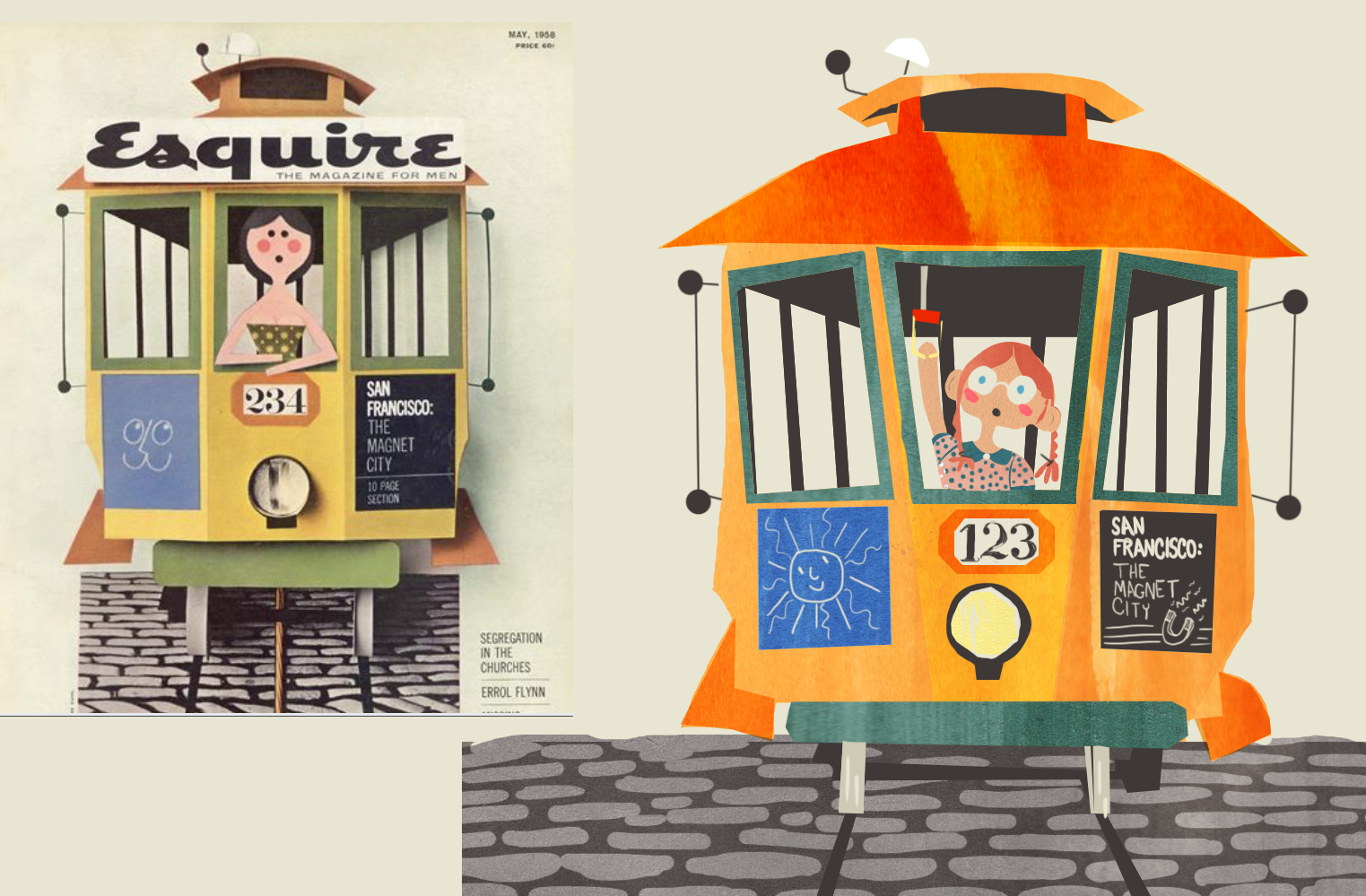 Part of a vintage re-draw series I did in 2018. Original illustration on the left, my take on the right.